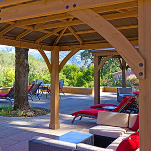 Upper deck of the resort with panoramic view of the Calistoga Palisades and Robert Louis Stevenson State Park